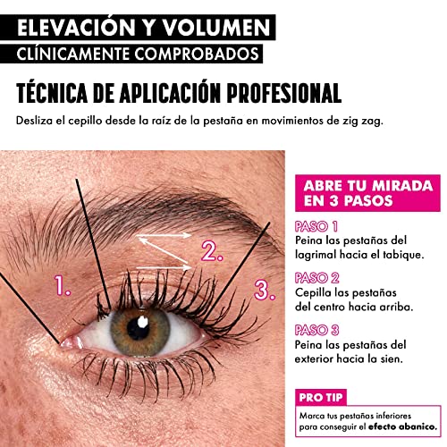 NYX Professional Makeup Máscara de pestañas On The Rise Volume Liftscara, Volumen instantáneo, Aplicador de elastómero, 10 ml, Color: Negro Mate - imagen 6