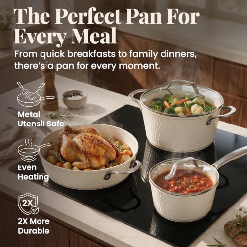Image of GOTHAM STEEL HAMMERED 13 Pc Ceramic Cookware Set, Titanium & Diamond Coated