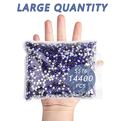 Image of Beadsland Flatback Rhinestones Bulk,14400pcs Royal Blue Rhinestones for Nails Crafts Clothes DIY Decoration, Sapphire, SS16, 3.8-4.0mm | Flatback Glass Gems for Nails Crafts Clothes DIY Decoration, Glue Fix, 3.8-4.0mm,Royal Blue