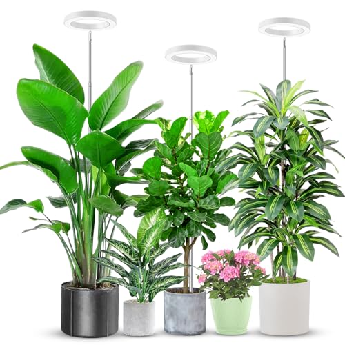 Aokrean 6.3in Grow Light, 80 LED Full Spectrum Halo Plant Lights for Indoor Growing, Height Adjustable 10"-65" Growing Lamp, Auto Timer 6/12/16Hrs, 3 Lighting Modes, Idea for Large Plant, 3 Pack
