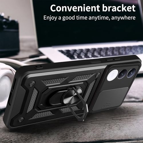 Image of Shockproof Back Case Cover for Vivo V70 FE 5G, Shockproof Vivo V70 FE Back Cover, Ring Case with Kickstand and Camera Protection Shutter - Black