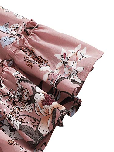 Lyaner Women's 2 Piece Outfits Summer Lace Halter Cami Crop Top With Floral Mini Skirt Set Pink X-Large #TOP3