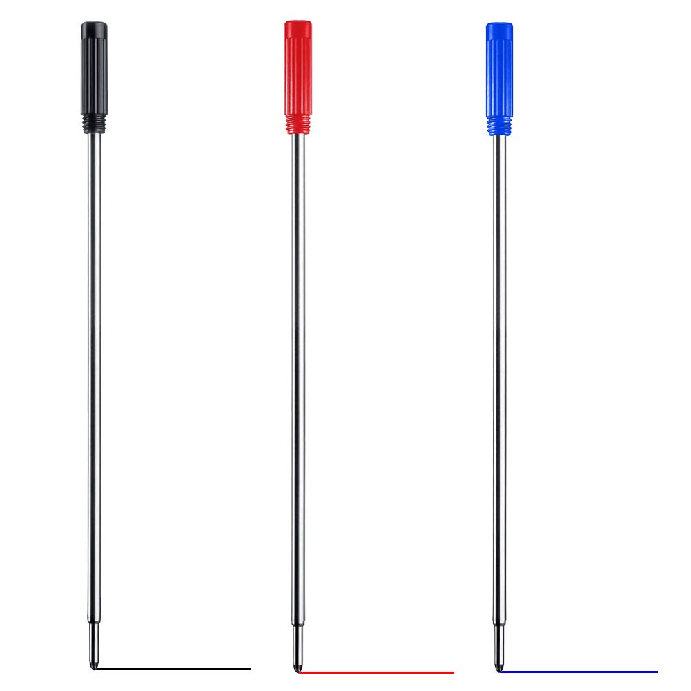 HeTaoCat Red Ink Refill Pack of 5, Replaceable Ballpoint Pen Refills, Medium Point Metal Refil Blue