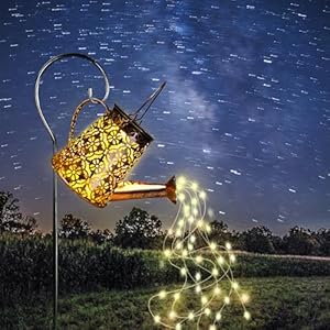 Solar Garden Watering Can Lights,Solar Waterfall Lights with Cascading Lights,Garden Decor for Outside,Solar Outdoor Light Hanging Lantern Yard Decor,Gardening Gifts for Mom Grandma Women Birthday