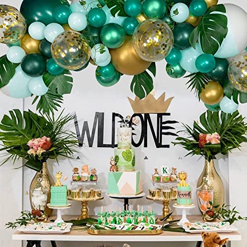 Image of Dark Green Latex Balloons 12inch, 62pcs Helium Forest Green Balloons, Party Decorations Supplies or Arch Decor for Birthday, Jungle, with Matching Color Ribbon
