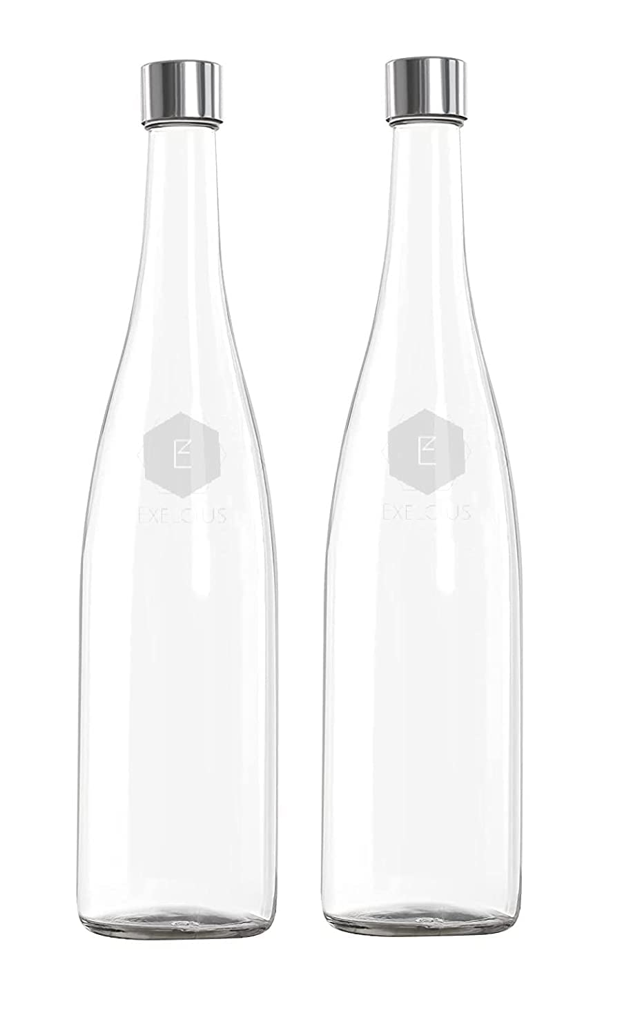 EVOQIS Glass Water Bottle 750 ml Plain Narrow Mouth for Beverages Oil Vinegar Beer Water Soda Airtight Lid & Leak Proof Cap Pack of 2