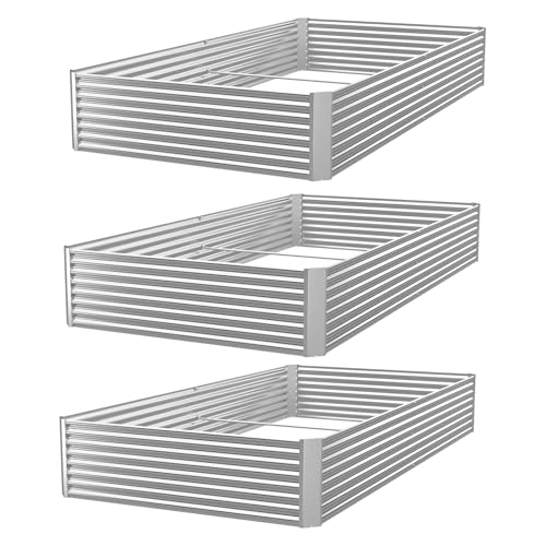 CATMANOR 3 Pack Corrugated Galvanized Steel Raised Garden Bed Outdoor, Metal Above Ground Garden Bed for Vegetables and Flowers, Rectangle Raised Beds for Gardening-36x18 inch