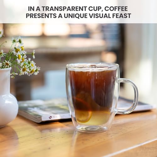 image for YUNCANG Double Wall Glass Coffee Mugs,(Set of 2) 12 Ounces Glass Clear
