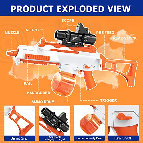 Electric G36C Gel Ball Blaster Automatic Splatter Toy With 60000+ Water Beads, Outdoor Activities Team Game Toys Birthday Gifts For Adult And Kids Aged 14+(White Orange) #TOP4