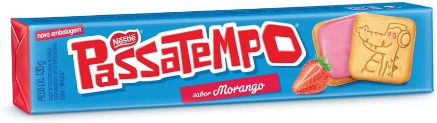 Biscoito Passatempo Recheado Sabor Morango130g | Strawberry Filled Cookie 4.58 oz