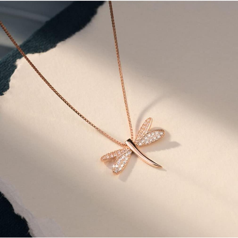 Collar de Plata de Ley 925 con Forma de libélula Brillante y circón, joyería Ligera para Mujer