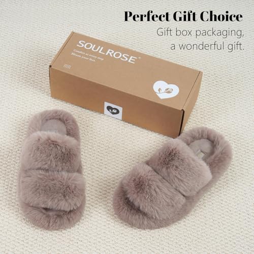 SOULROSE Womens Slipper Open Toe Fuzzy House Slippers for Woman Platform Indoor Outdoor Cross Band Slippers with Anti-Slip Sole Furry Bedroom Memory Foam Gift Shoes4