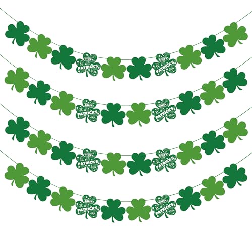 Image of OHOME St Patricks Day Decorations - 40 Pack Shamrock Clover Banner - Shamrock Decorations Garland Irish St Patty's Day Accessories Party Favors for Home Door Birthday | St. Patrick's Day Decor