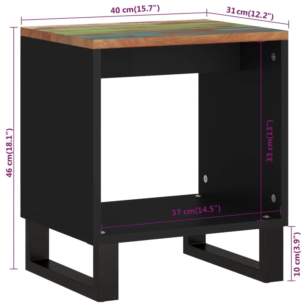 Tavolino da salotto in legno anticato massiccio, 40 x 31 x 46 cm, metallo