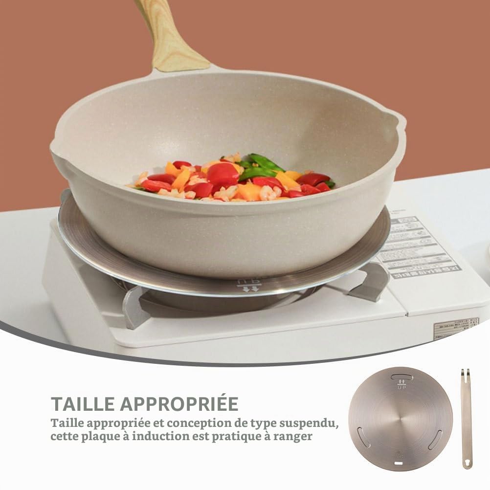 Mikikit Diffuseur De Chaleur Pour Poêle 7.87In Plaque Adaptateur Induction Avec Poignée Accessoire De Cuisine Facile À Nettoyer Et Suspendre