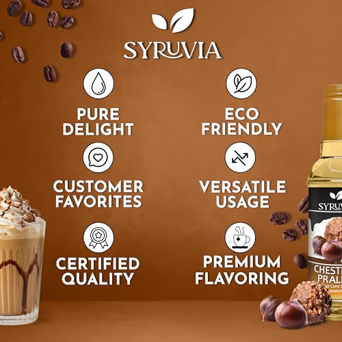 Image of Syruvia Coffee Syrup, Chestnut Praline Flavored Syrup for Drinks, Lattes, and Desserts - 25.4 fl oz - with Pump
