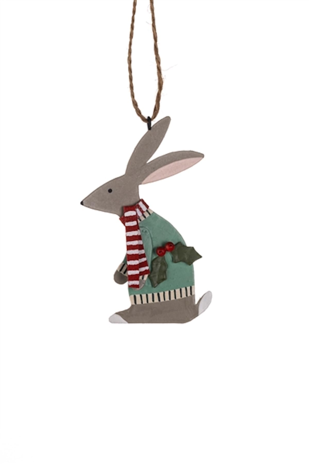 Shoeless Joe Multicoloured Hare In Green Jumper Christmas Tree Decoration