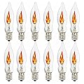 SUNSGNE Christmas Flicker Flame Light Bulbs, Crystal Clear Flame Tip Candelabra Bulbs, Flickering Replacement Bulbs Dances with a Orange Flame, 1 Watt, 120 Volt, E12 Candelabra Base, 12 Pack
