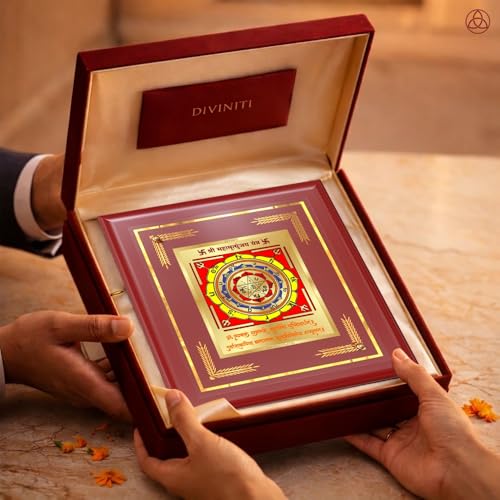 Image of DIVINITI Siddh Energised Maha Mrityunjaya Yantra | 24k Gold Plated Foil Healing Protection Vastu Frame for Home, Office & Puja Room | Spiritual Yantra for Protection, Healing & Positive Energy (12 X 11 CM)