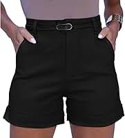 Short Sarja Feminino Alfaiataria com Cinto Lycra Cintura Alta Bolso Faca Liso Atrás Barra Virada Soltinho e Premium