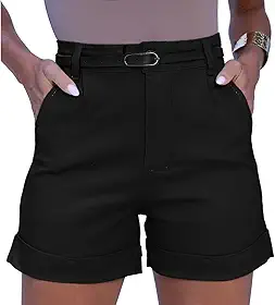Short Sarja Feminino Alfaiataria com Cinto Lycra Cintura Alta Bolso Faca Liso Atrás Barra Virada Soltinho e Premium