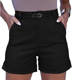 Short Sarja Feminino Alfaiataria com Cinto Lycra Cintura Alta Bolso Faca Liso Atrás Barra Virada Soltinho e Premium