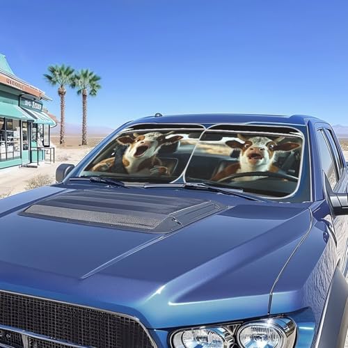 Image of Funny Cow Print Sunshade Visor 2 PCS Car Windshield Sun Shade Easy Installation Foldable Automotive Interior Accessories for Sun Protection Sun Shade for UV Protection