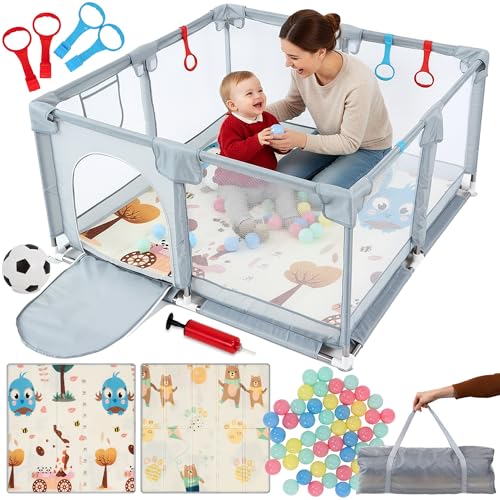 DOLBEB Parque Infantil Bebé 120x120 cm Incluye Alfombra + Accesorios Corralito Bebé Parque Bebé 120x120, Corral para Bebé, Parques Infantiles Bebés para Casa Corral de Juegos para bebés Baby Playpen