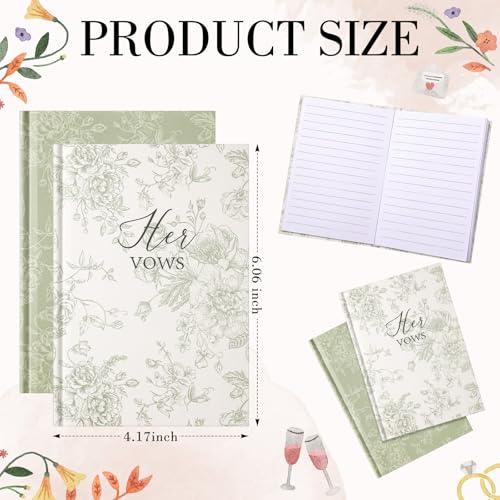 Image of Engrowtic Set of 2 Wedding Vow Books His and Hers (6.06x4.17) Premium Wedding Keepsake Essentials Elegant Bridal Shower Engagement Ceremony Gift for Bride Groom(Green,Floral)