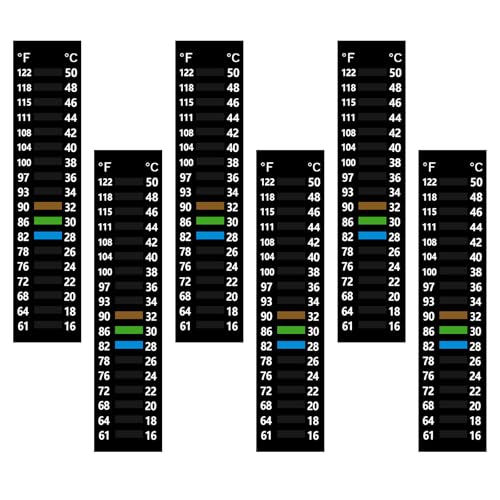 Image of 6PCS Temperature Sticker Strips Fish Tank Thermometer Aquarium Temperature Sticker, Easy-to-Read 61-122℉(16-50C) Terrarium Adhesive Water Thermometer Test for Fish Tank Aquarium(3.54 inch x 0.79 inch)