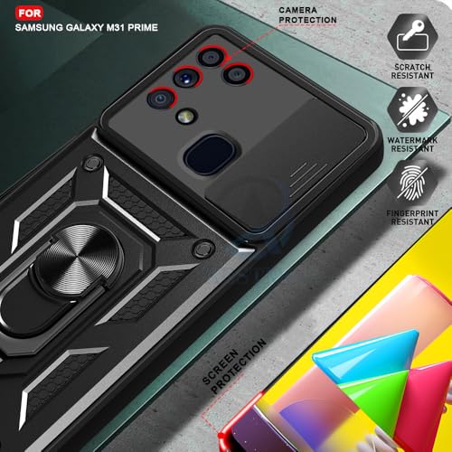 Image of AESTMO Tough Armor Samsung M31 / F41 / M31 Prime Bumper Back Case Cover | Ring Holder & Sliding Camera Shield Cover | 360 Degree Protection Back Case Cover for Samsung M31 / F41 / M31 Prime (Black)