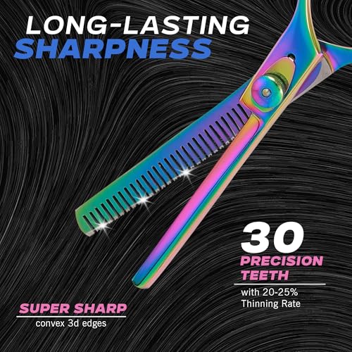 KATX Effilierschere, Professionelle Friseurschere zum Ausdünnen und Schneiden von Haaren, Edelstahl Gezahnte Haarschneideschere für Männer, Frauen und Kinder (6' Multicolor)