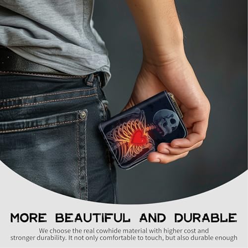 Image of Cute Credit Card Holder with Zipper, Skull Heart RFID-Blocking Card Case Small Wallet for Women Men, Multi-slot Card Organizer Case Travel Accordion Wallet