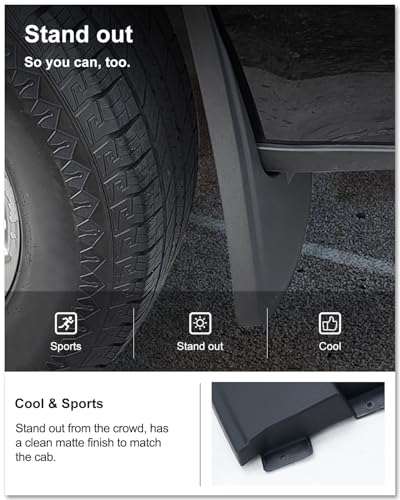 Image of Kiwi Master Mud Flaps for 2015-2020 Ford F-150 (Without OEM Fender Flares), OEM Replacement # FL3Z-16A550-CA, FL3Z-16A550-DA, Heavy Duty Mud Guards, Front & Rear Splash Guards, No Drill, 4 Pcs Set