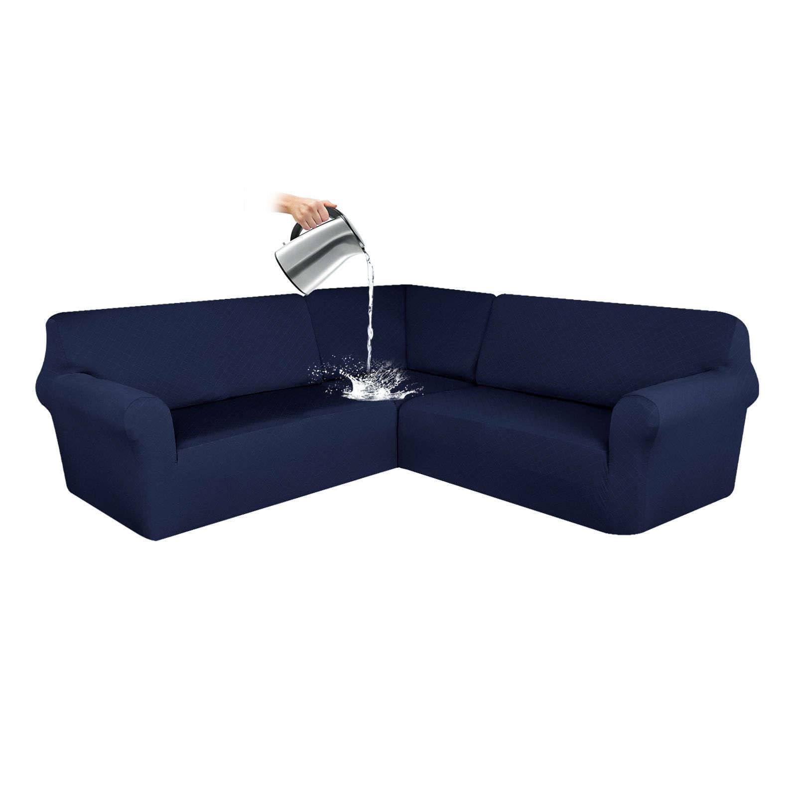 CLGTY Waterproof Corner Sofa Covers, 3 Pieces Sectional Sofa Cover L Shape Corner Sectional Couch Covers Non Slip Furniture Protector For Living Room-navy blue-5 Seater