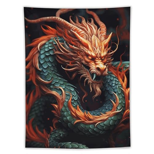Tapisserie dragon chinois 152x203 tenture murale grand format salon et chambre