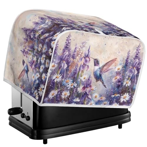 Image of Talayituse Hummingbird Daisy Lavender Print Toaster Cover 4 Slice Wide Slot, Lightweight Dust Protection Washable Appliance Bag Bread Maker Cover, M