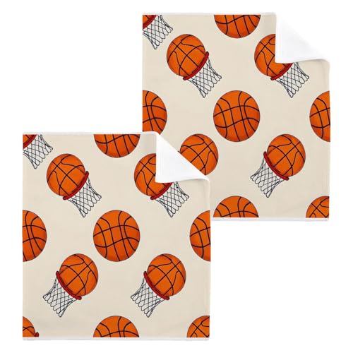 ALAZA Wash Cloth Set 100% Cotton Fingertip Towels Face Cloths Sets Basketball 1 Highly Absorbent Soft Feel Set of 2