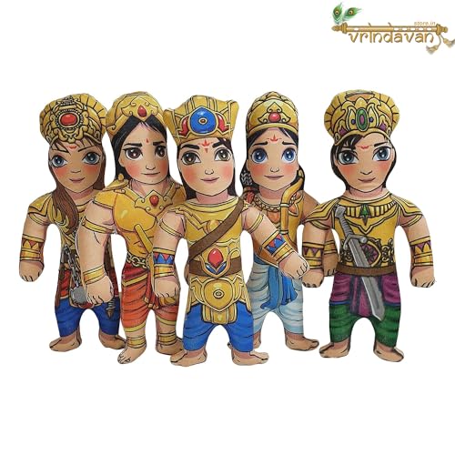 Image of Panch Pandav Soft Toy Set - 5 Stuffed Dolls for Kids & Babies | Mahabharat Plush Toys for Boys & Girls | Washable Devotional Toys for Children