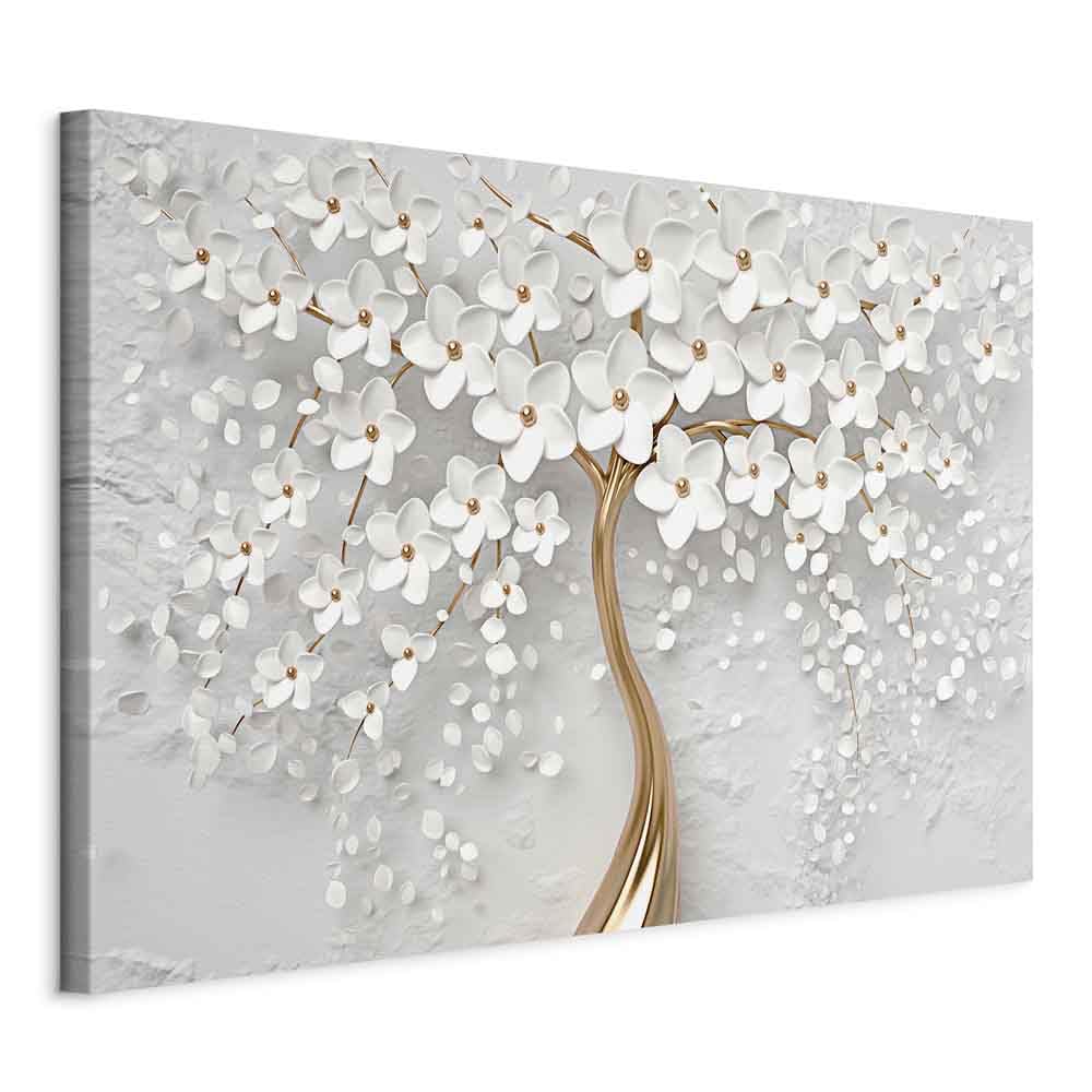 murando - Obraz na Płótnie ze Strukturą - Drewniana Rama American Box Białe Kwitnące Drzewo Złoto Glamour 30x20 cm - Mały Obraz na Ścianę - Nowowczesna Elegancka Dekoracja do Salonu b-B-0475-b-a