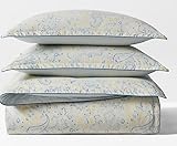 Lauren Ralph Lauren Marisa Full Queen 3 pc Comforter Set Shams Paisley Print Yellow, Blues on White Ground. Reverses to Blue Stripe.