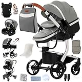 Magic ZC Cuero PU Carrito Bebe 3 en 1, Cochecito Tres Piezas con Accesorios (L518 Grey)