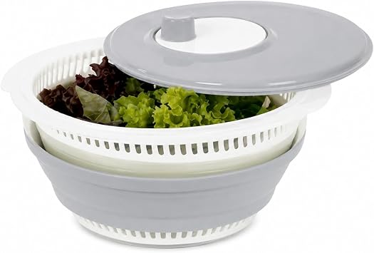 Katlanabilir Salata Kurutucu - S zge  ve Kase Seti - 3  1 Arada 4.5 Litre Gri