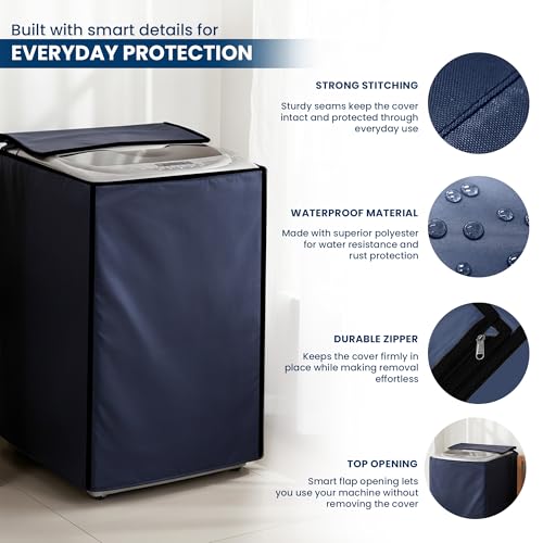 Image of Robustt Top Load Fully Automatic Washing Machine Cover for 6 kg, 6.5 kg, 7kg & 7.5 kg (Navy Blue) | Waterproof & Dustproof Polyester Fabric with Zipper | Protection Cover | 59 x 59 x 86 cm