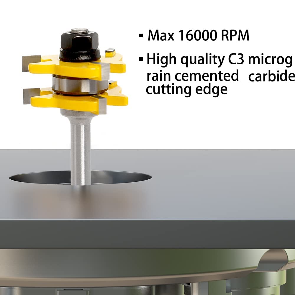 Sinoprotools Tongue and Groove Router Bits 1/4 Inch Shank, 1-3/4" Cutting Diameter, 3 Teeth T Shape Wood Milling Cutter, Tongue and Groove Router Bits for Joiner Woodworking - - 