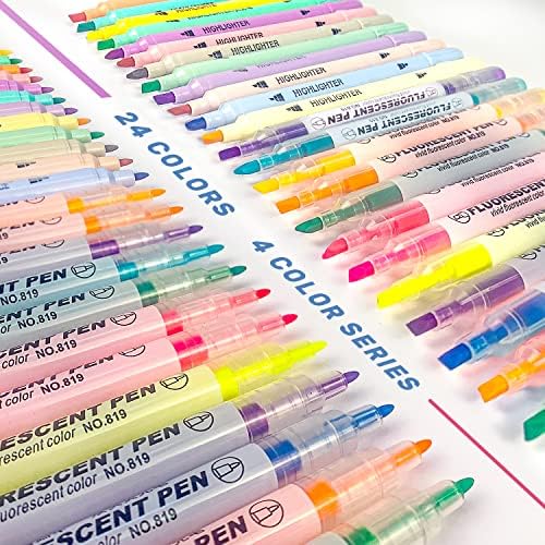 Pastel Highlighter Pens, EooUooIP® 24 Ultra-fine Highlighter Markers Assorted Colors Big Back Dual Tip Highlighters Bulk No Bleed Fluorescent Markers Set for Coloring, Underlining,Student Office