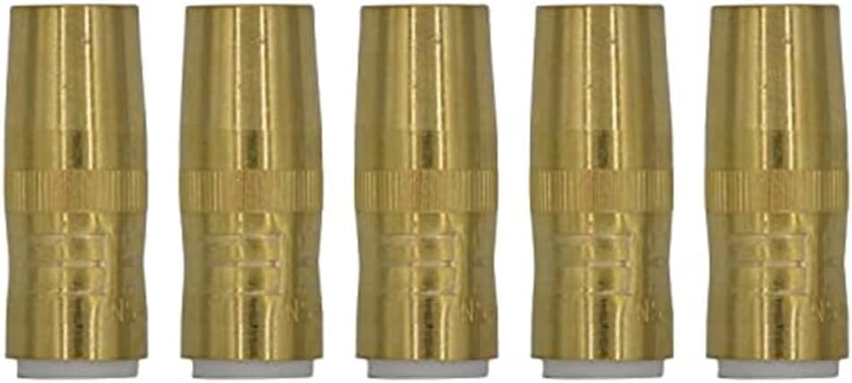 5Pcs NS-5818B Welding Nozzle For Bernard MIG Welders, 5/8" 1/8" Recess Brass Slim Nozzles For DS-1 Diffuser & T-Series Contact Tips, Welding Torch Consumables