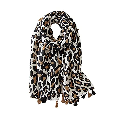 Women's Scarf Leopard Animal Print Classic Cotton Linen Scarves Tassels Long Warm Sunscreen Shawl Wrap All Season
