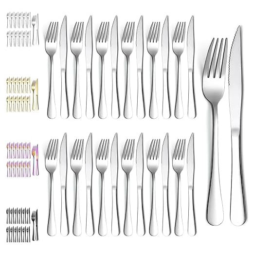 Evanda Set di coltelli da bistecca 24 pezzi, set 12 forchette in acciaio inox e 12 set coltelli da cena, coltelli da bistecca Forchette da bistecca, lavabile in lavastoviglie