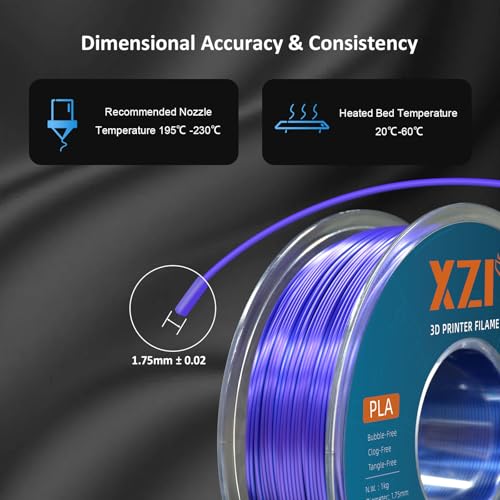 Image of Silk Tri Color PLA Filament 3D Printer 1.75mm, Rainbow PLA 3D Printer Filament 1kg (2.2lbs), No Clog, Neatly Wound, Dimensional Accuracy + /- 0.02mm, for Most FDM 3D Printers, Blue Purple Black